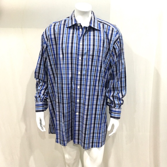 Eton Mens Blue Checkered Dress Shirt